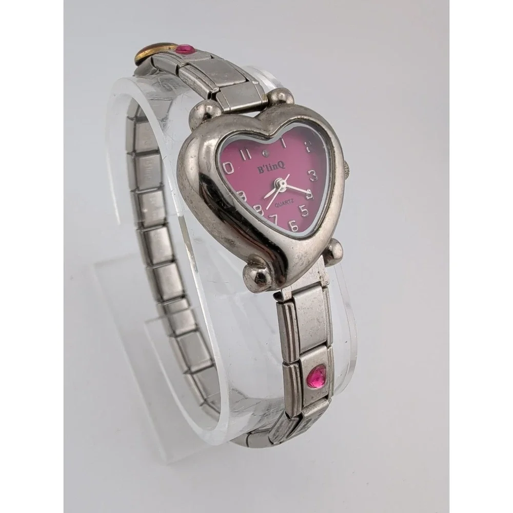 B'linQ Women's Watch Heart Case Charm Tile Dogs Stretch Band- New Battery